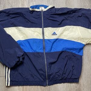 Vintage 90s Adidas Men's Blue Colorblock Full Zip Windbreaker Jacket XL USA